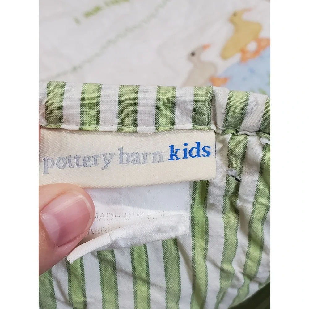 Pottery Barn Kids White Green Striped Cottontail Farmyard Friend Baby Crib Quilt